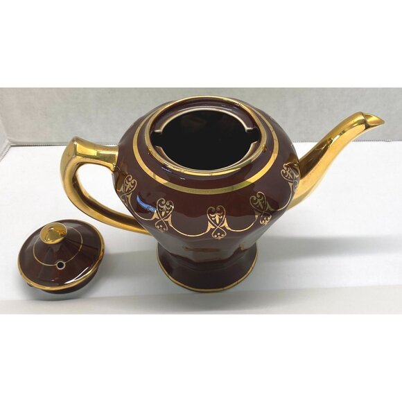 Vintage Art Deco Teapot Fraunfelter Brown with Gold Trim Ornate Design - Picture 2 of 12